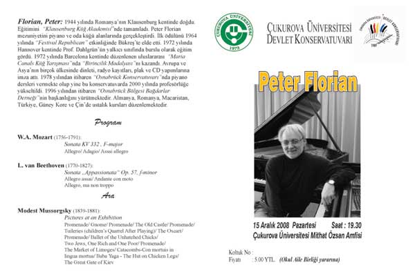 15 Aralık 2008 Peter Florian Dinletisi Programı