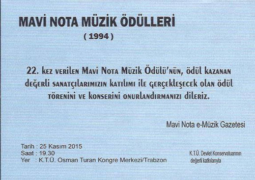 25.11.2015 / Mavi Nota Müzik Ödülleri Ödül Töreni ve Dinletisi