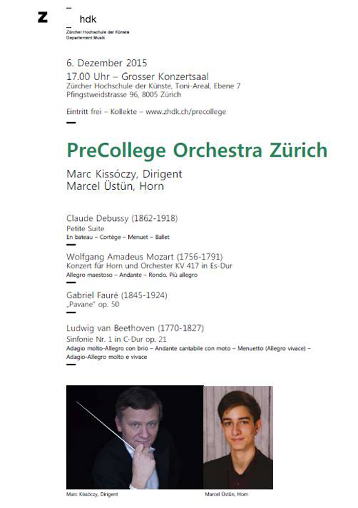 06.12.2015 / Zürih PreCollege Orchestra Dinletisi - Yalkıcı: Marcel Üstün