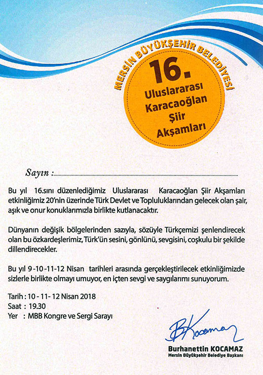 10.04.2018 / 16. Uluslararası Karacaoğlan Şiir Akşamları