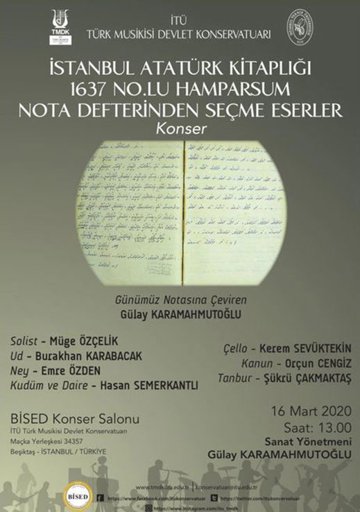 16.03.2020 / İstanbul Atatürk Kitaplığı Hamparsum Nota Defterinden Seçme Eserler - Gülay Karamahmutoğlu