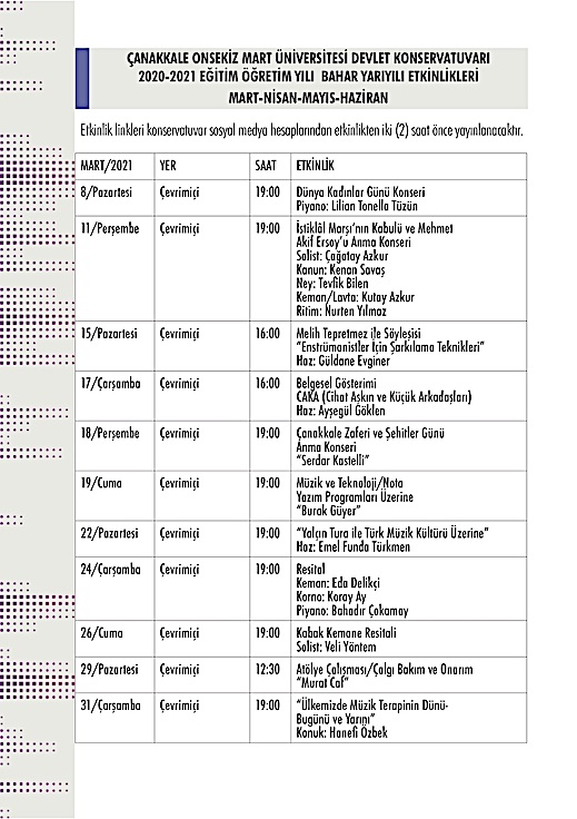 Çanakkale Onsekiz Mart Üniversitesi Devlet Konservatuvarı 2020-2021 Eğitim Öğretim Yılı Bahar Yarıyılı Bilimsel ve Sanatsal Etkinlikler-4